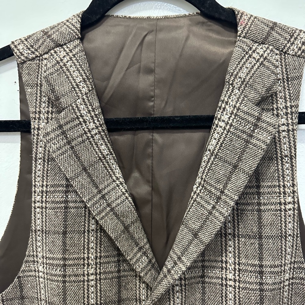 Wool Blend Plaid Vest - Brown Sz L - Picture 4 of 8